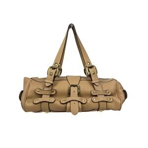 J&M Davidson Tan Leather Belt Satchel Barrel Shoulder Bag Made in Spain